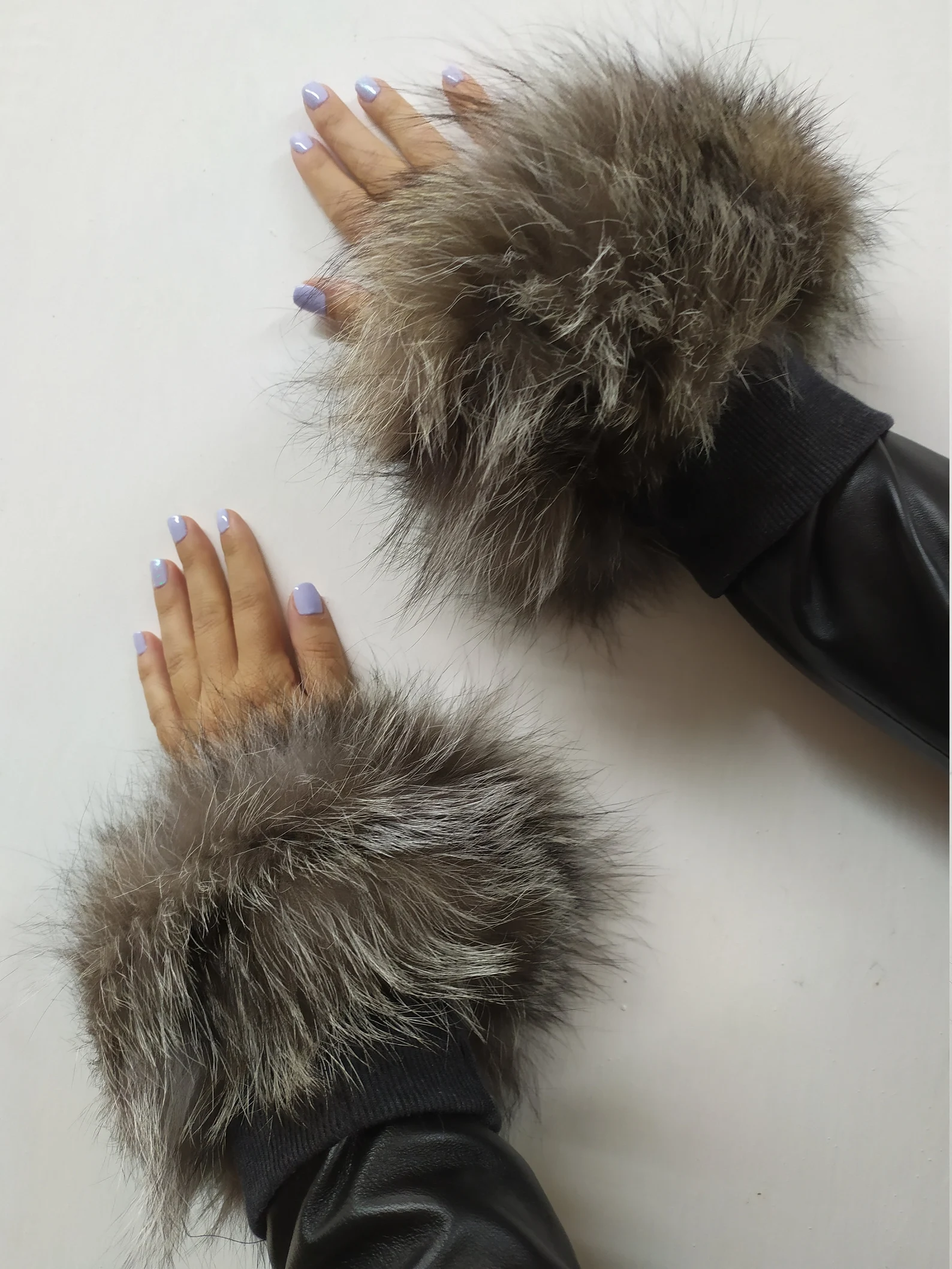 Real Fur Silver Fox cuffs with elastic on top/ Winter accessories - Image 3