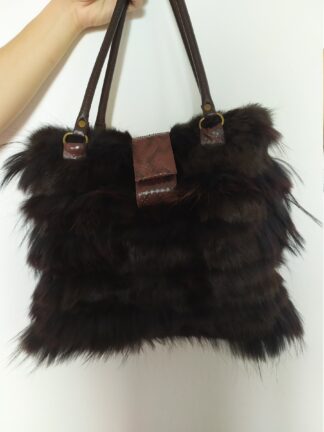 Real Fur Finn Raccoon - Rex Rabbit bag Brown colour.