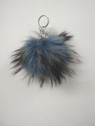 Fur pon pon keychain accessories light blue black details color,