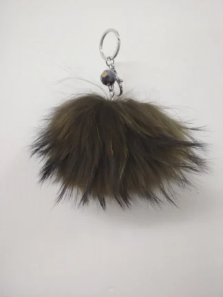 Fur pon pon keychain accessories olive color,