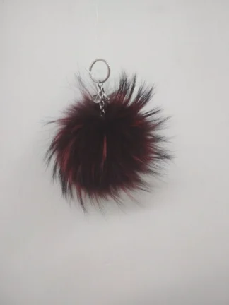Fur pon pon keychain accessories dark bordo color,