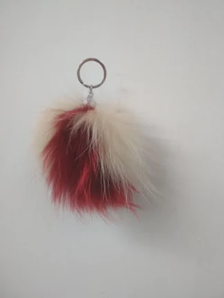 Fur pon pon keychain accessories biege red color,