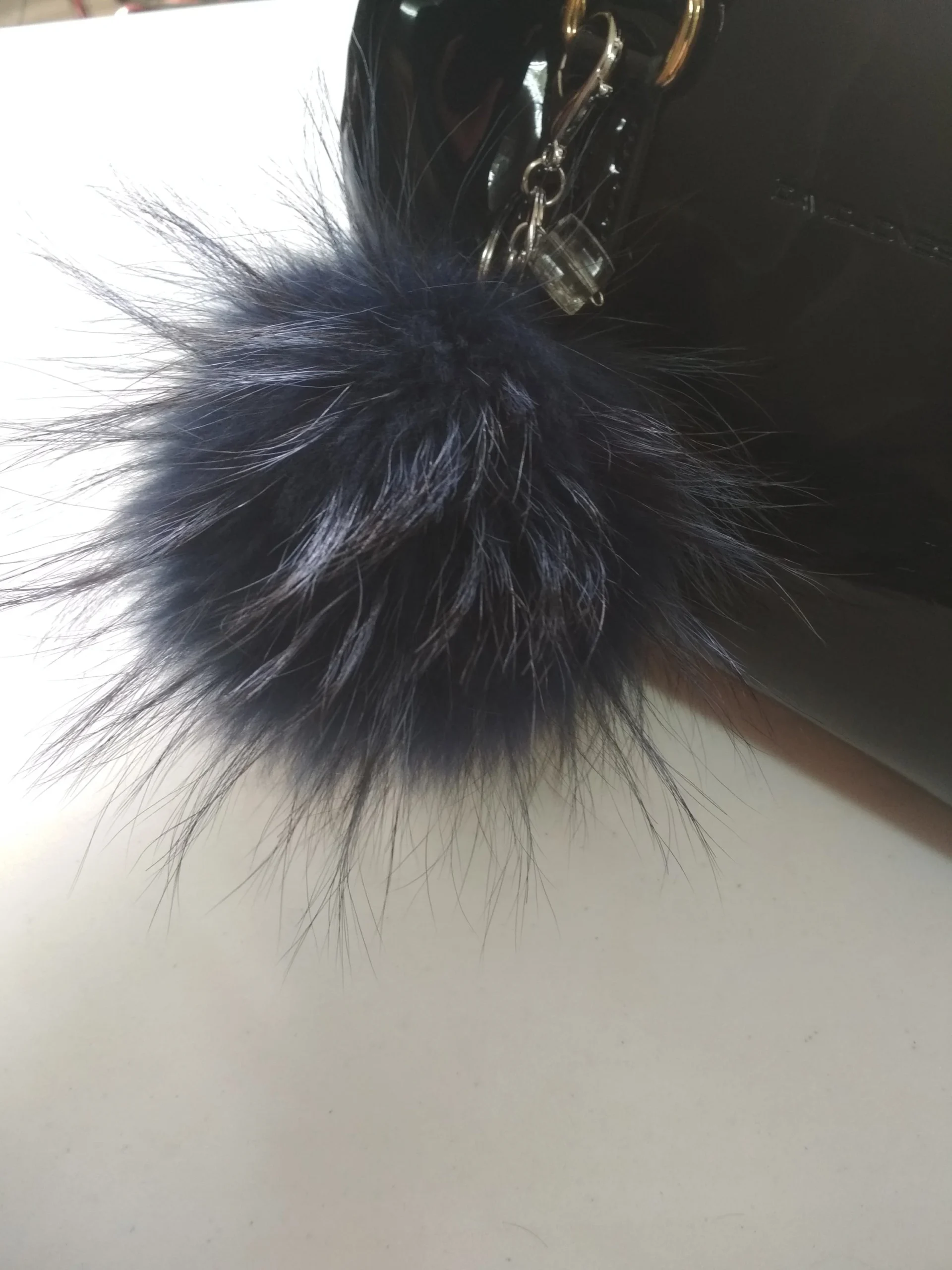 Fur pon pon keychain accessories dark blue color, - Image 2