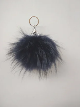 Fur pon pon keychain accessories dark blue color,
