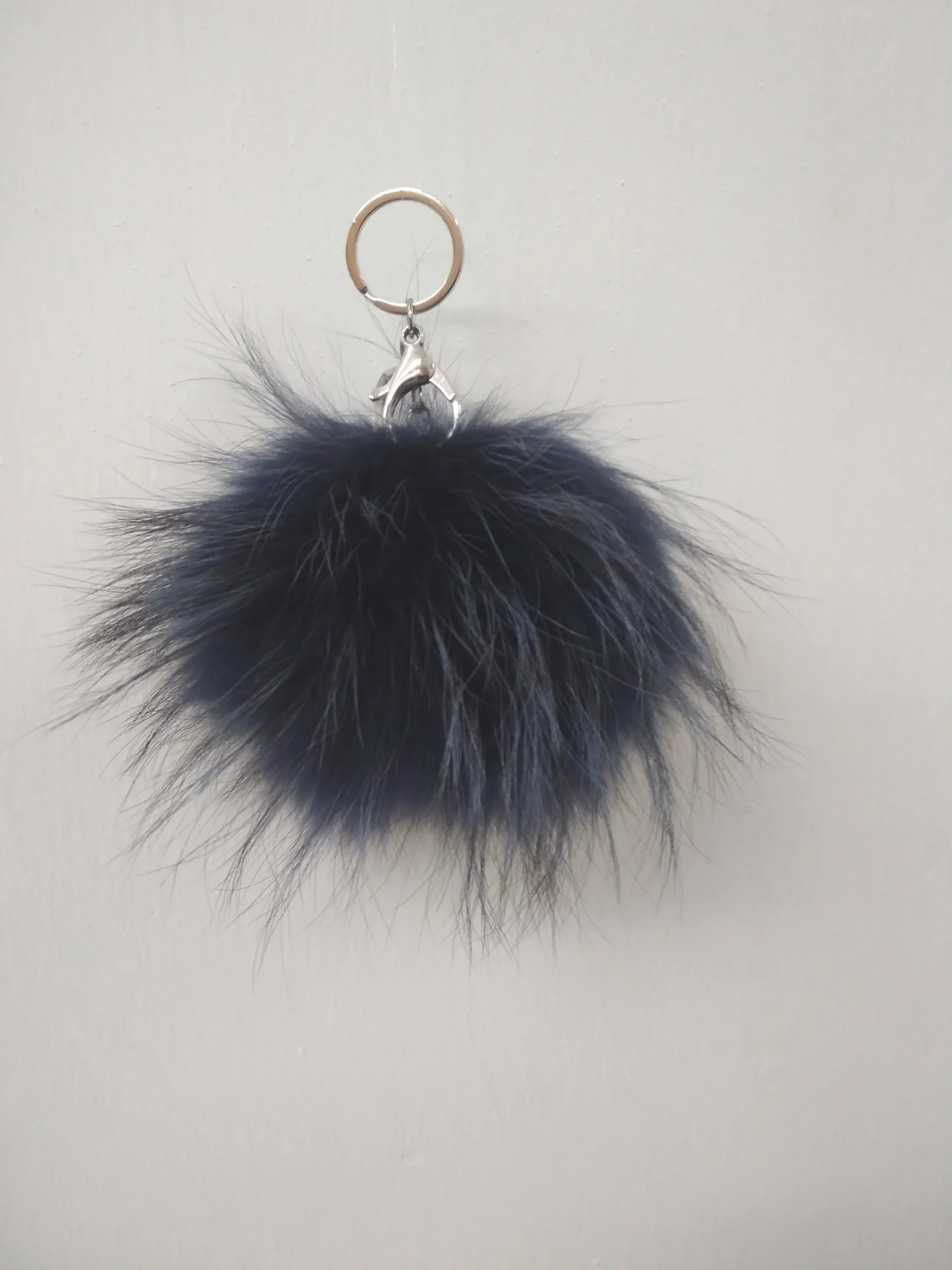 Fur pon pon keychain accessories dark blue color,