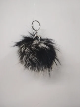 Fur pon pon keychain accessories black white details color,