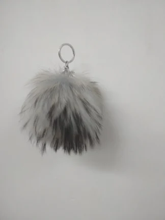Fur pon pon keychain accessories gray black details color,