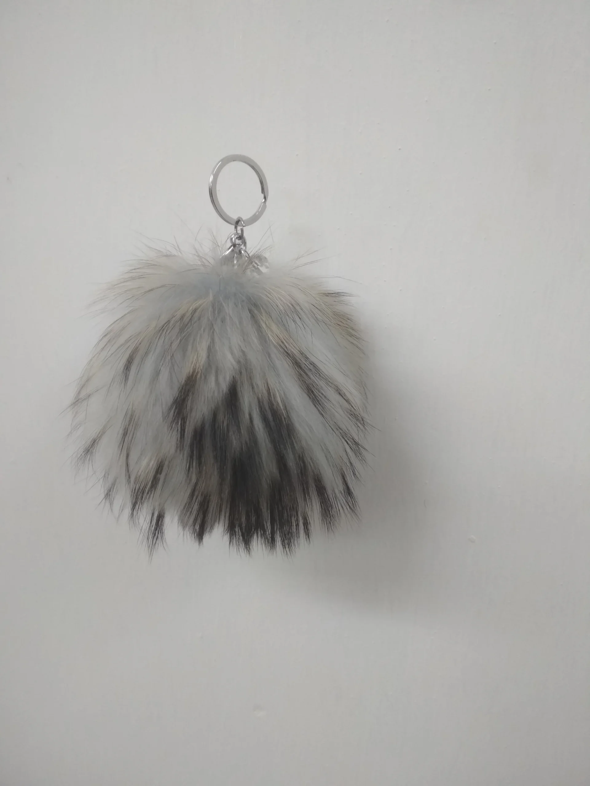 Fur pon pon keychain accessories gray black details color,