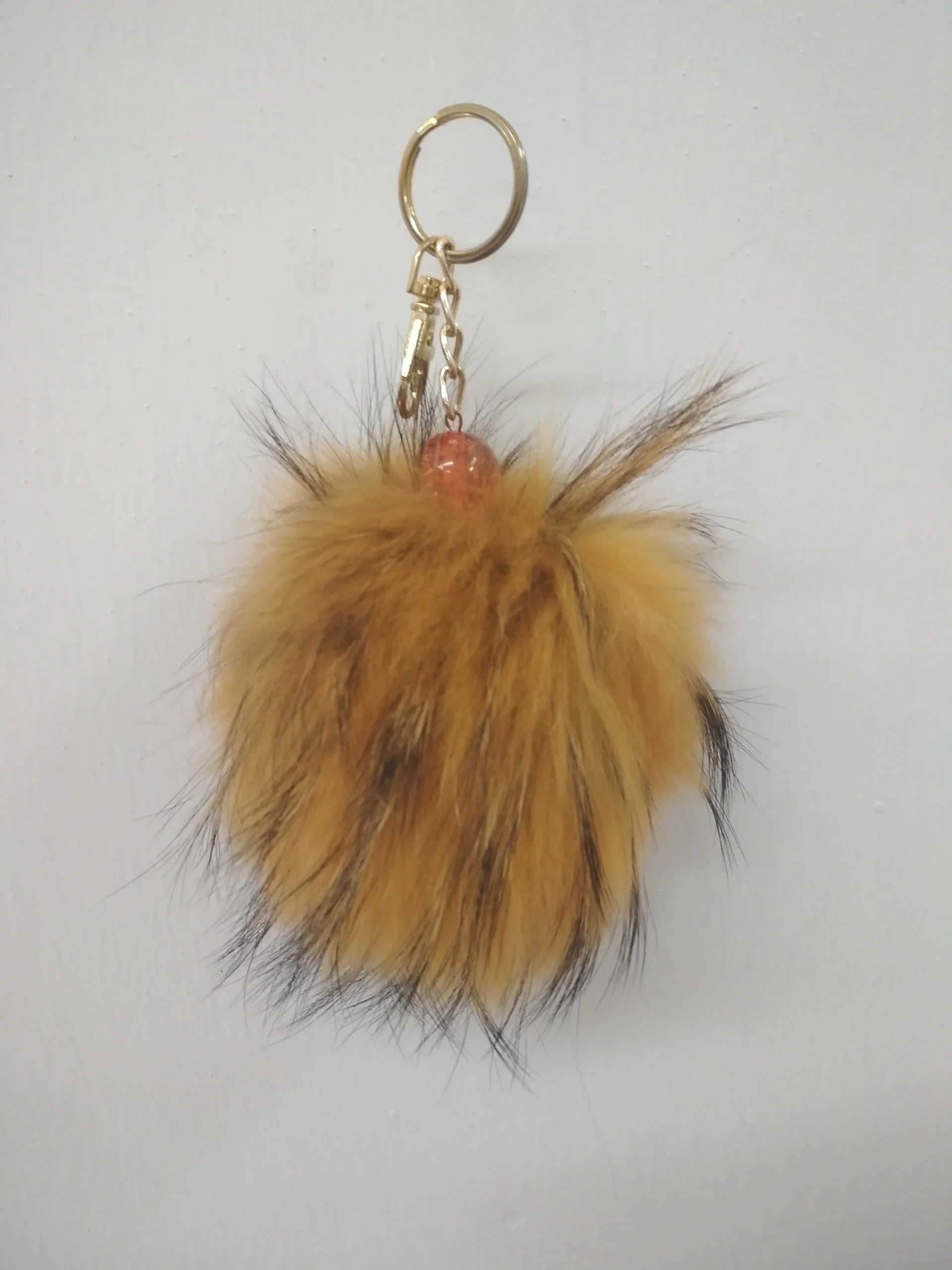 Fur pon pon keychain accessories yellow black details color - Image 3