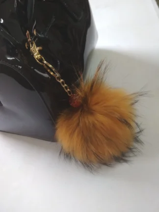 Fur pon pon keychain accessories yellow black details color