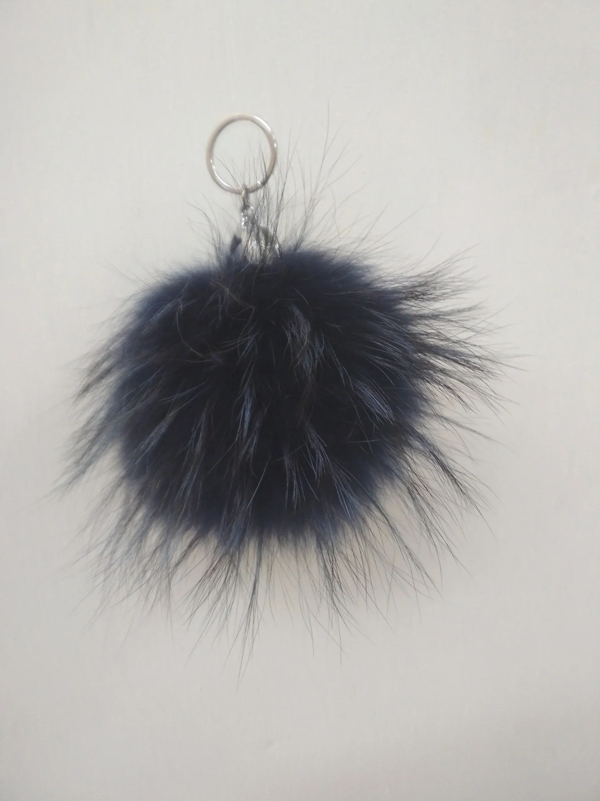 Fur pon pon keychain accessories dark blue color, - Image 3