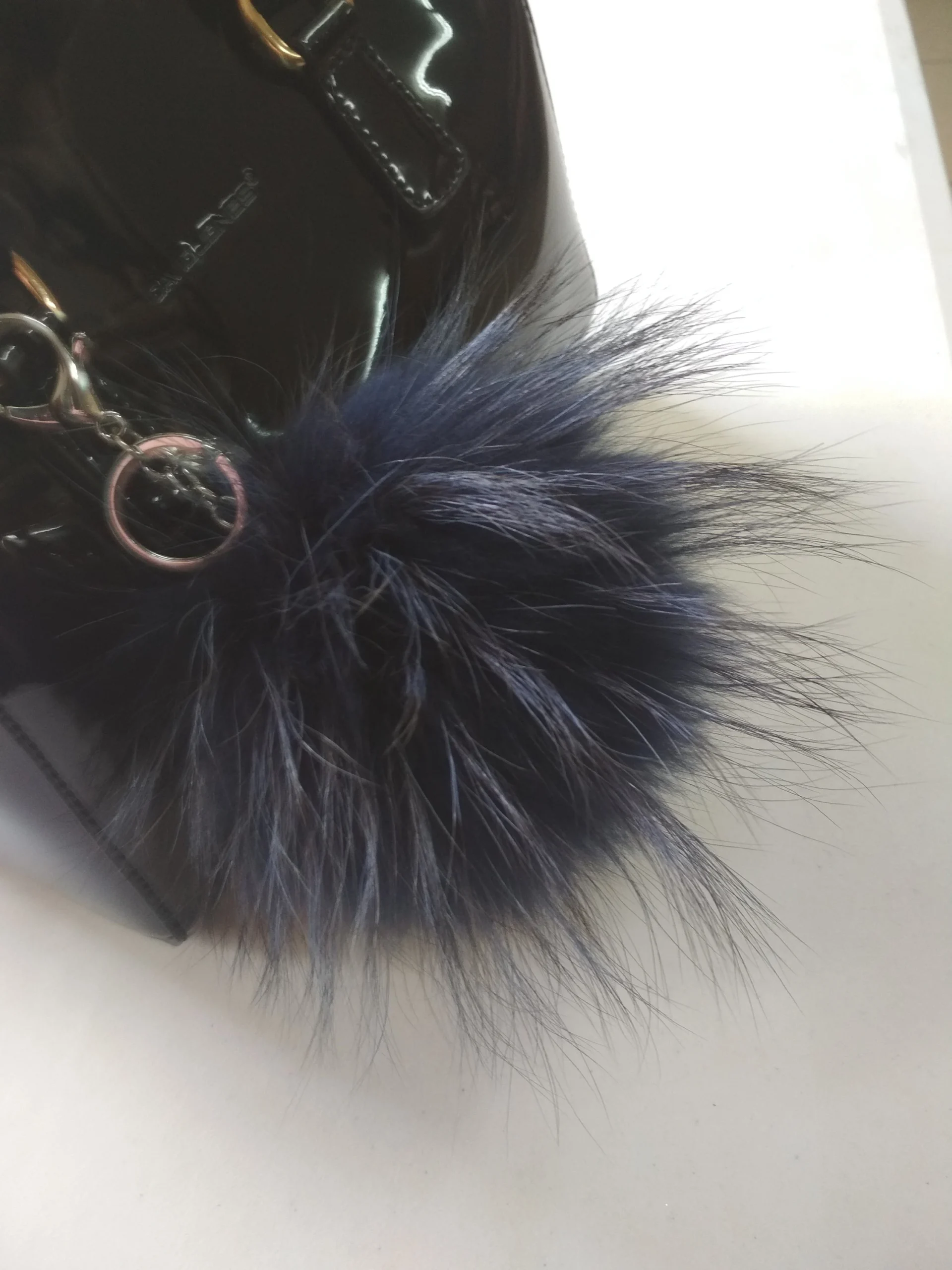 Fur pon pon keychain accessories dark blue color, - Image 4