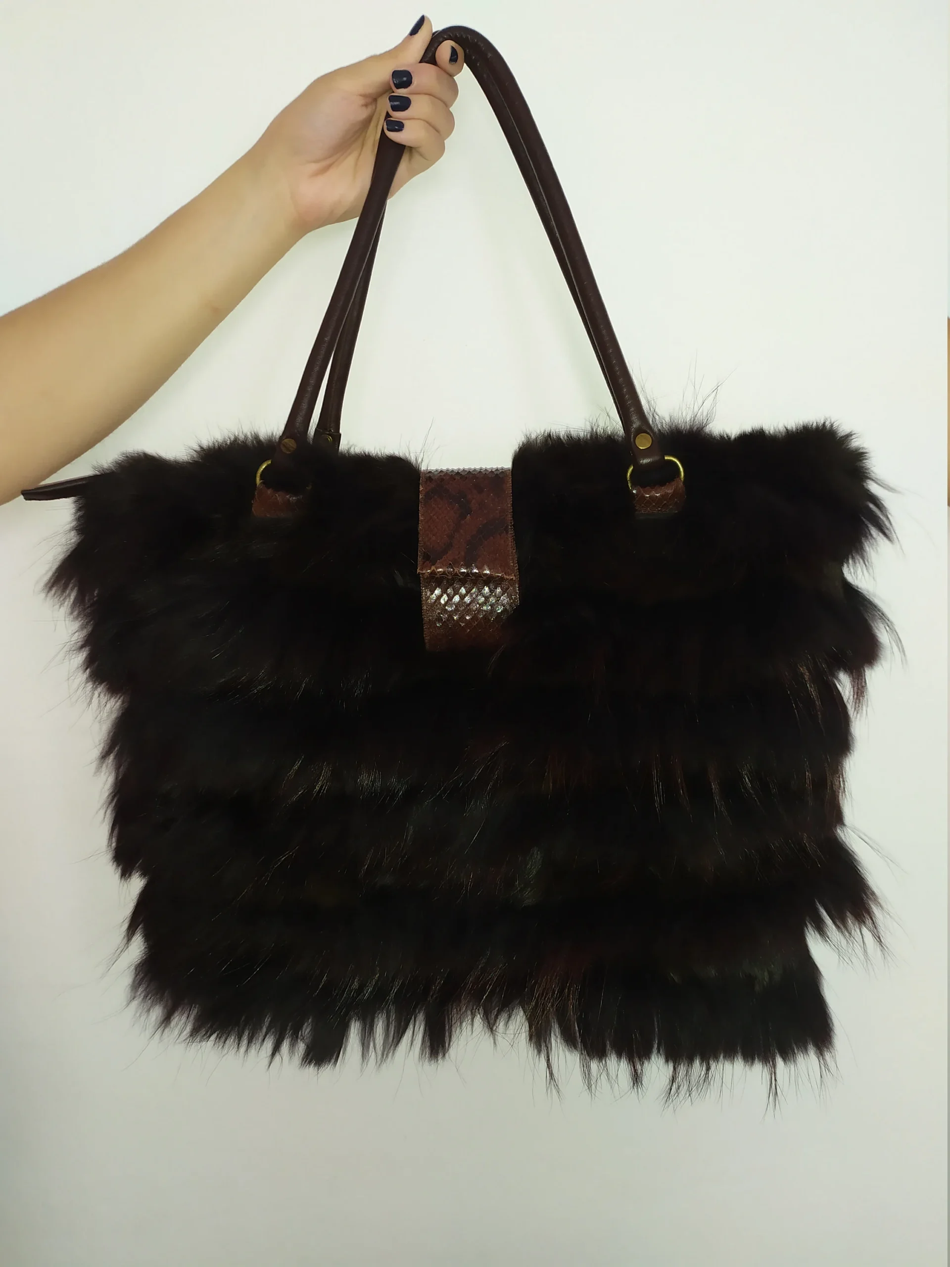 Fur bags,Real Fur Finn Raccoon - Rex Rabbit bag Brown colour.shoulder bag,