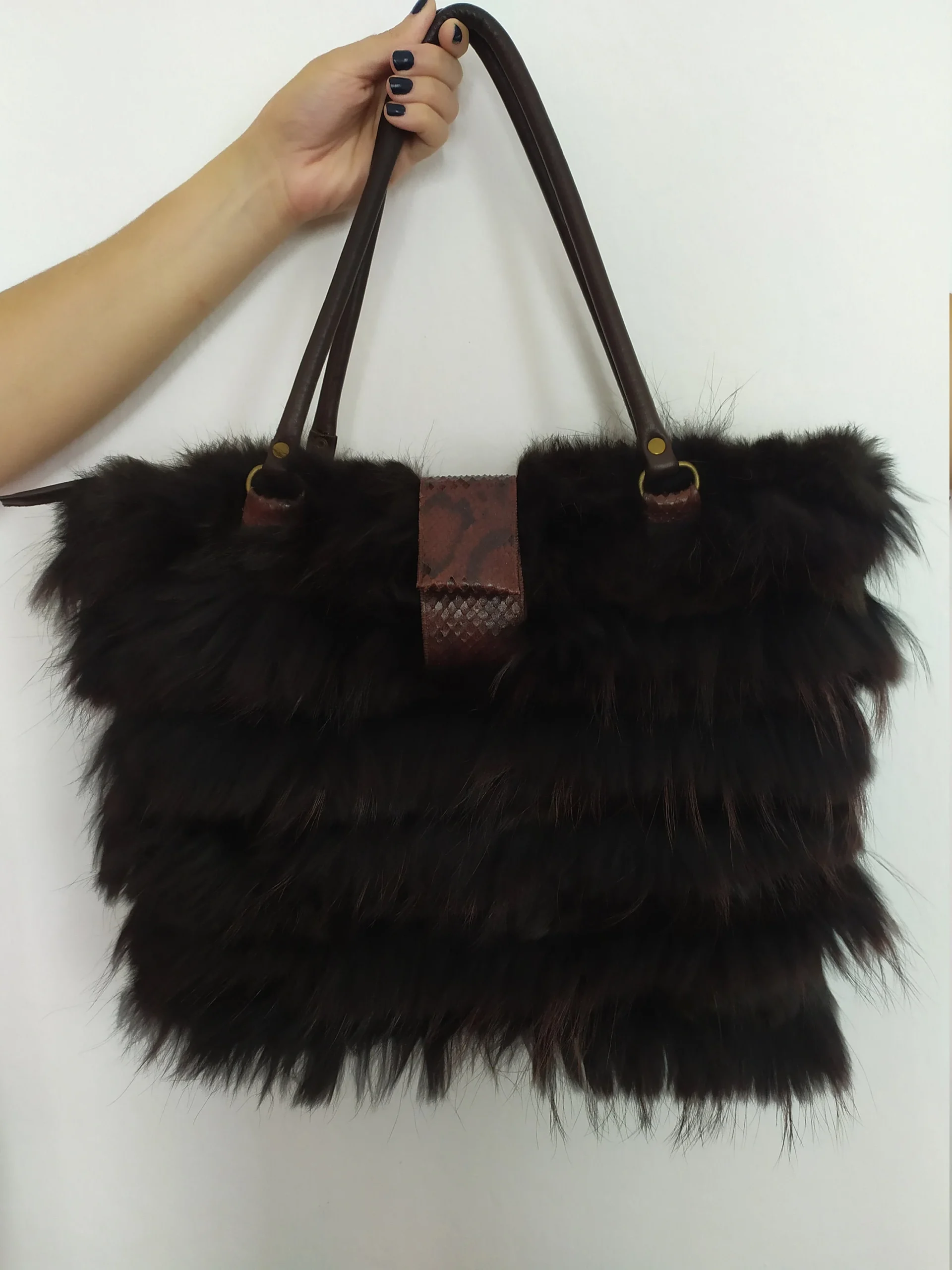 Fur bags,Real Fur Finn Raccoon - Rex Rabbit bag Brown colour.shoulder bag, - Image 5