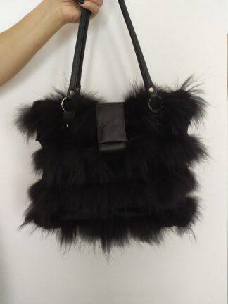 Real Fur Finn Raccoon - Rex Rabbit bag Black colour.