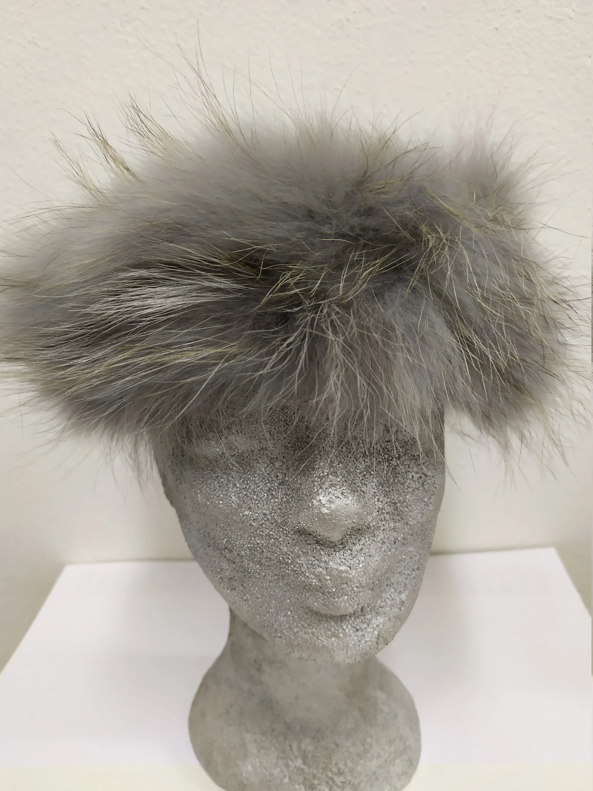 Real fur Finn Raccoon headband accessories Gray & ciel color / head warmer - Image 2