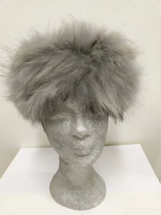 Real fur Finn Raccoon headband accessories Light gray color / head warmer