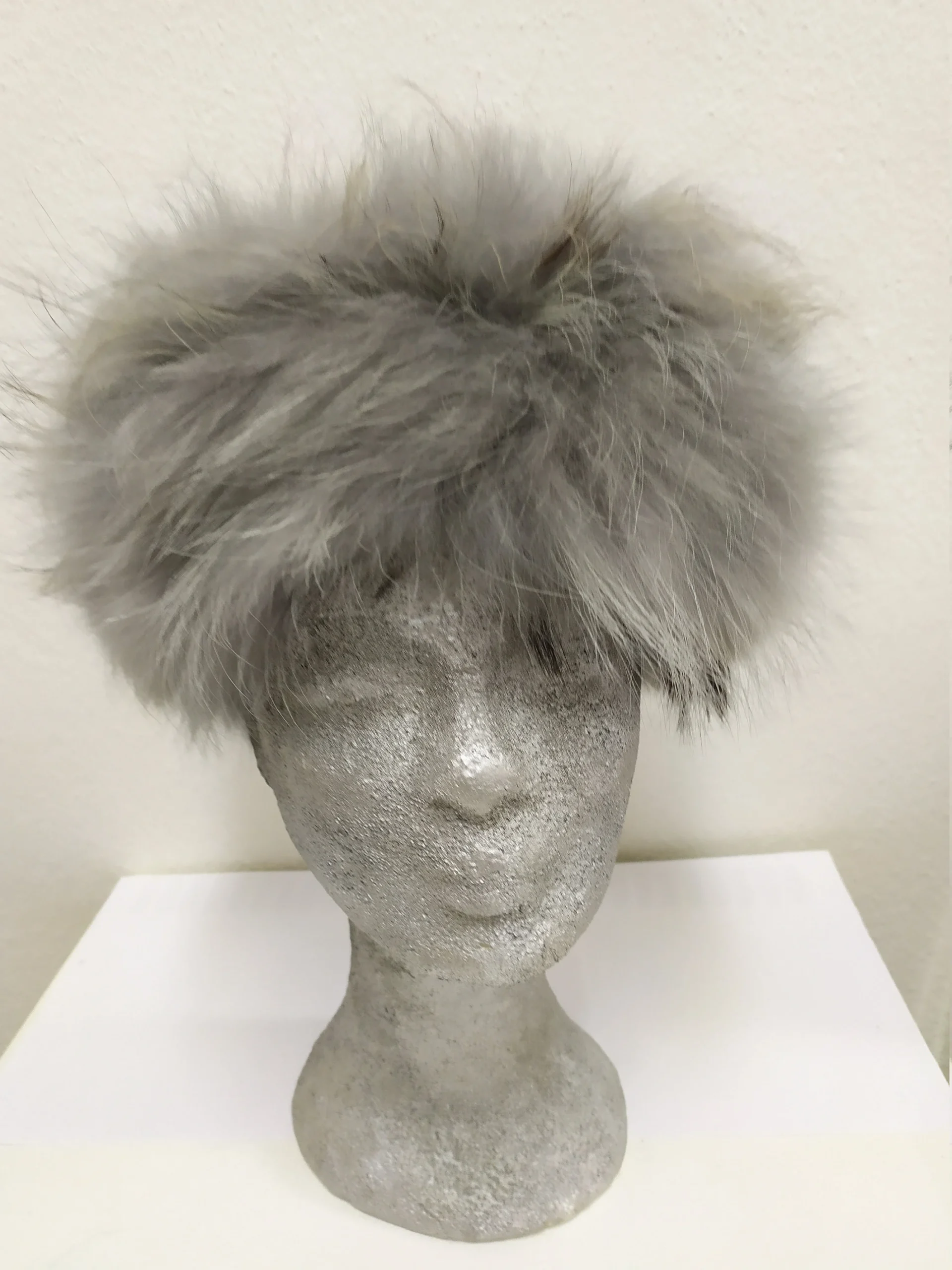 Real fur Finn Raccoon headband accessories Light gray color / head warmer