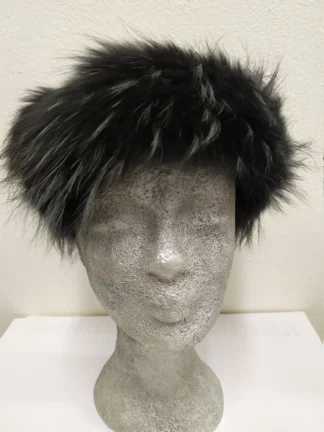 Real fur Finn Raccoon headband accessories Dark blue & gray color / head warmer