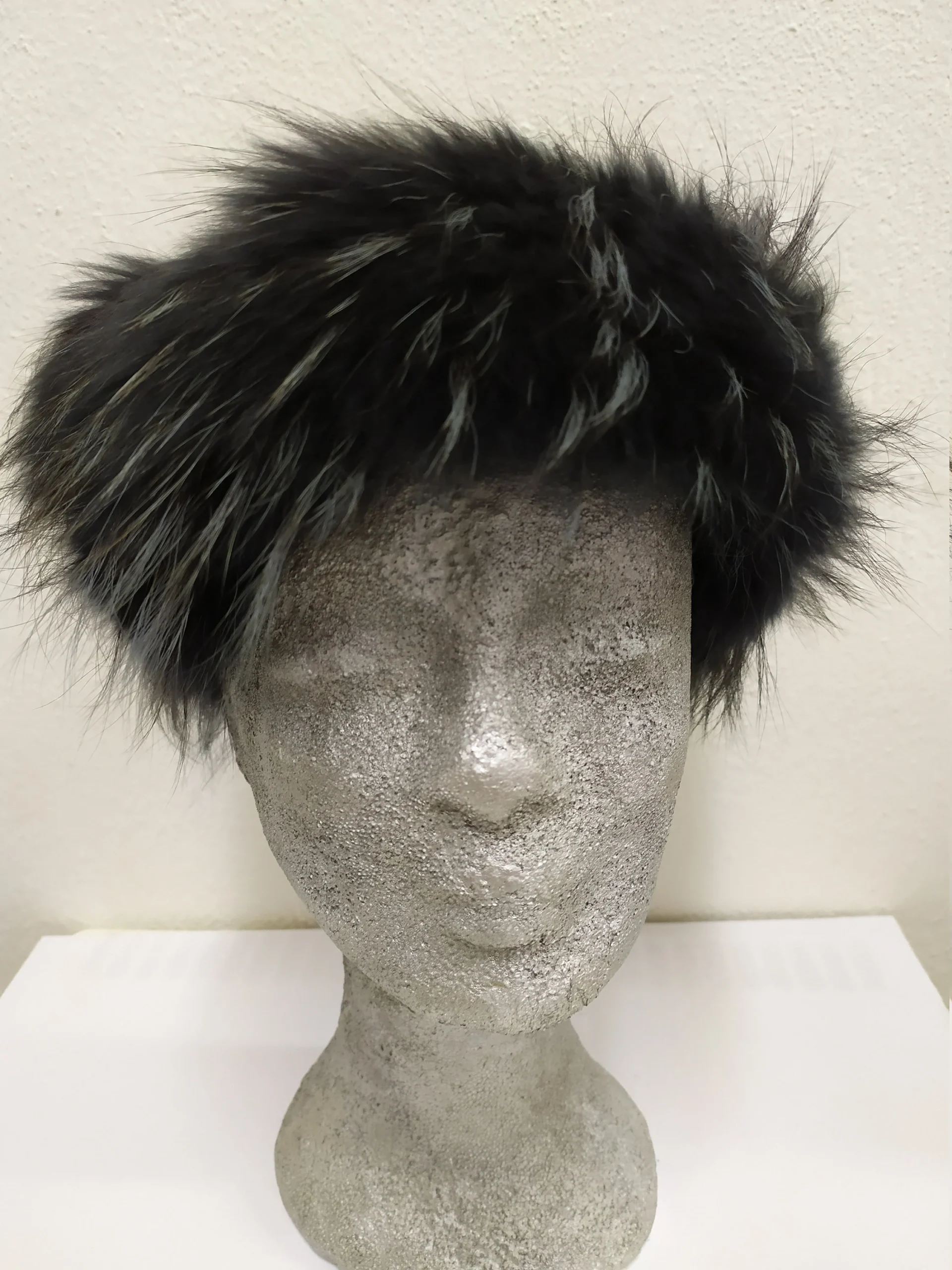 Real fur Finn Raccoon headband accessories Dark blue & gray color / head warmer