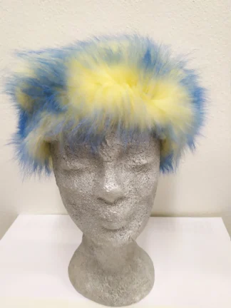 Real fur Fox headband accessories Blue & yellow color / head warmer