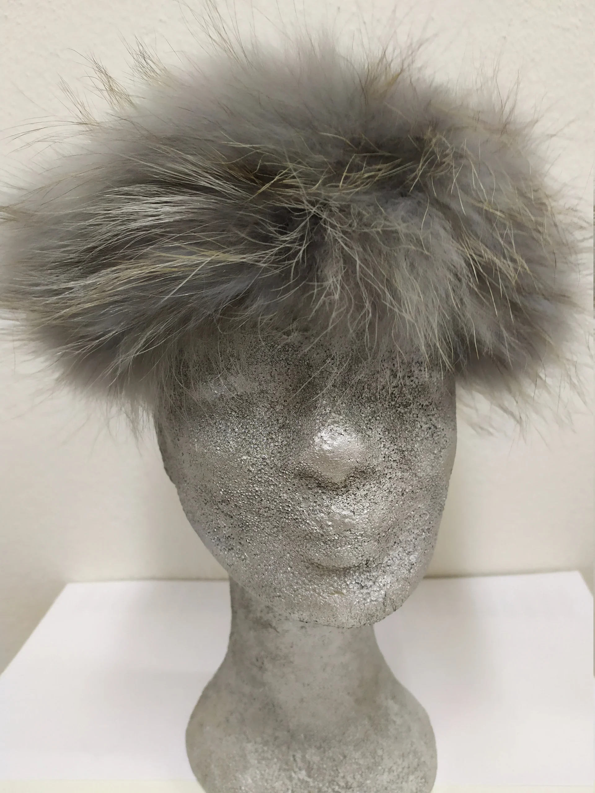 Real fur Finn Raccoon headband accessories Gray & ciel color / head warmer