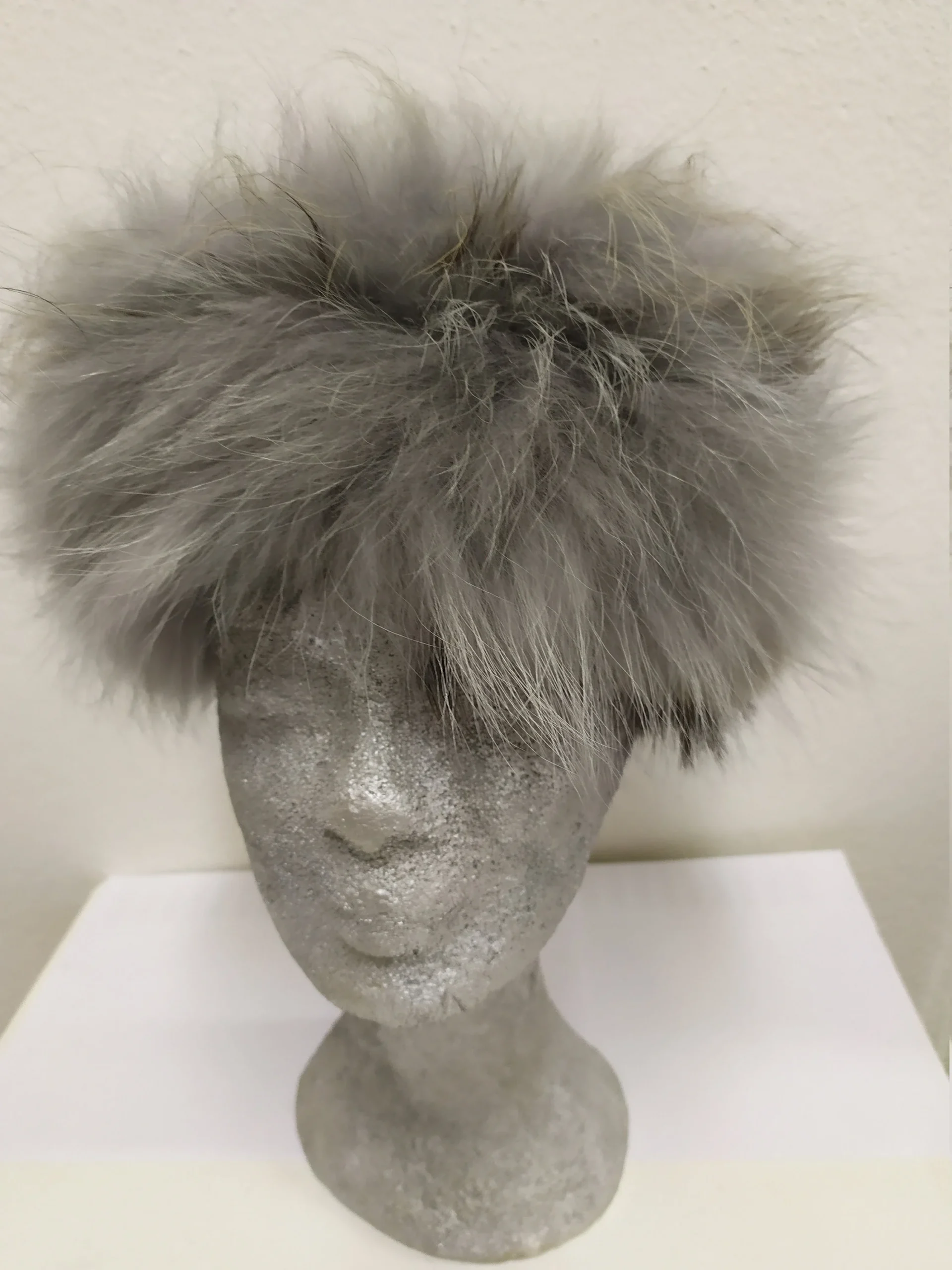 Real fur Finn Raccoon headband accessories Light gray color / head warmer - Image 2