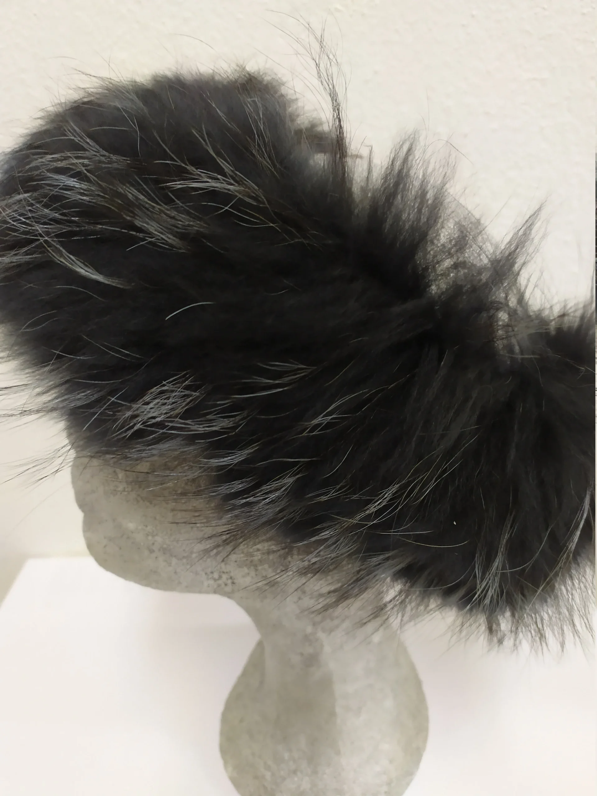 Real fur Finn Raccoon headband accessories Dark blue & gray color / head warmer - Image 2
