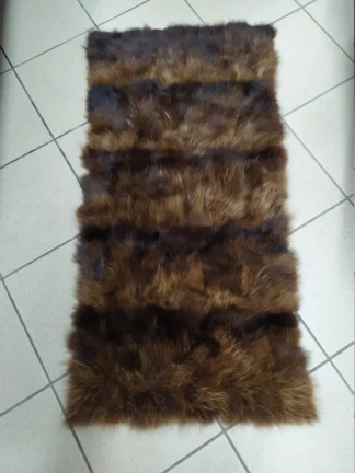 Real fur rectangle carpet rug, fur finn raccoon, brown colour,