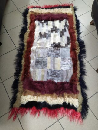 Real fur rectangle carpet rug, fur multicolour,