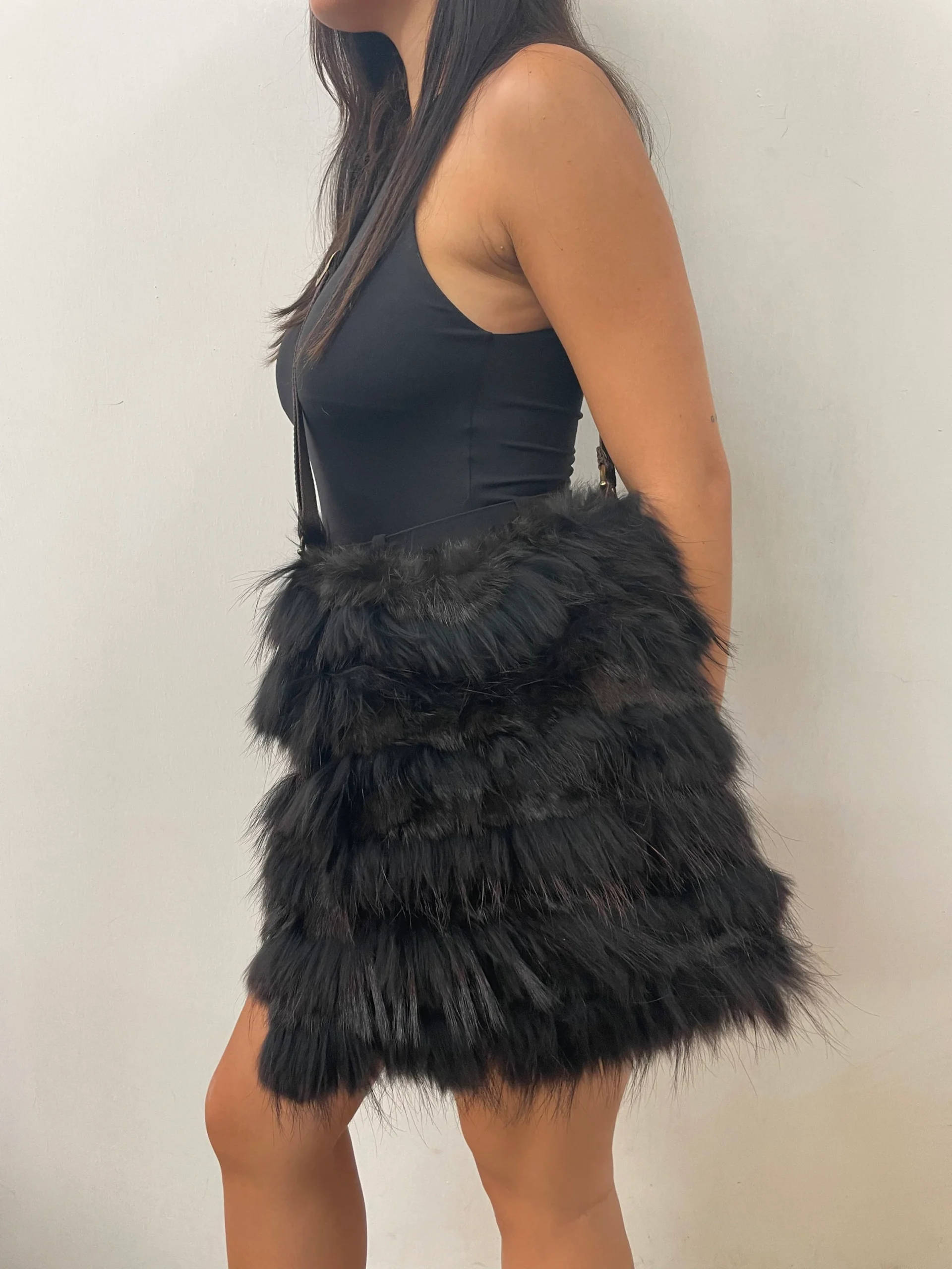 Fur bags,Real Fur Finn Raccoon - Rex Rabbit bag Brown and Black colour.fur shoulder bag, - Image 2