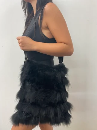 Fur bags,Real Fur Finn Raccoon - Rex Rabbit bag Black colour.fur shoulder bag,
