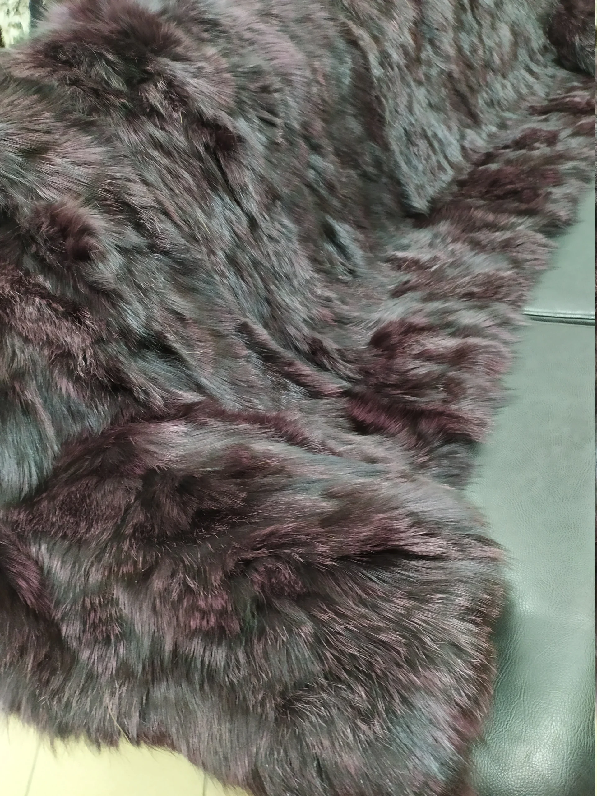 Real Fox fur blanket throw dark bordo color, Home warmer - Image 3