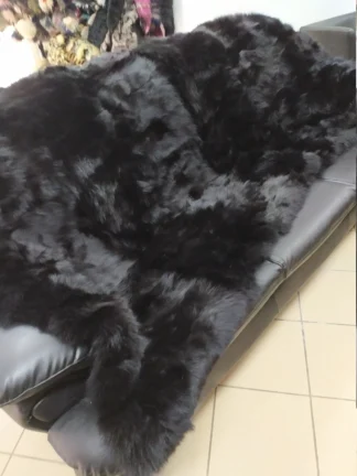 Real Coyote fur blanket throw black color, Home warmer