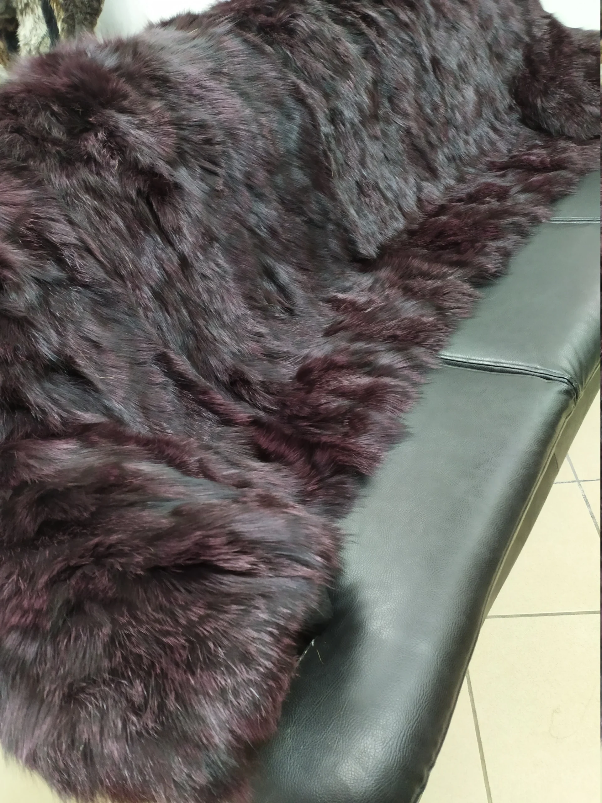 Real Fox fur blanket throw dark bordo color, Home warmer