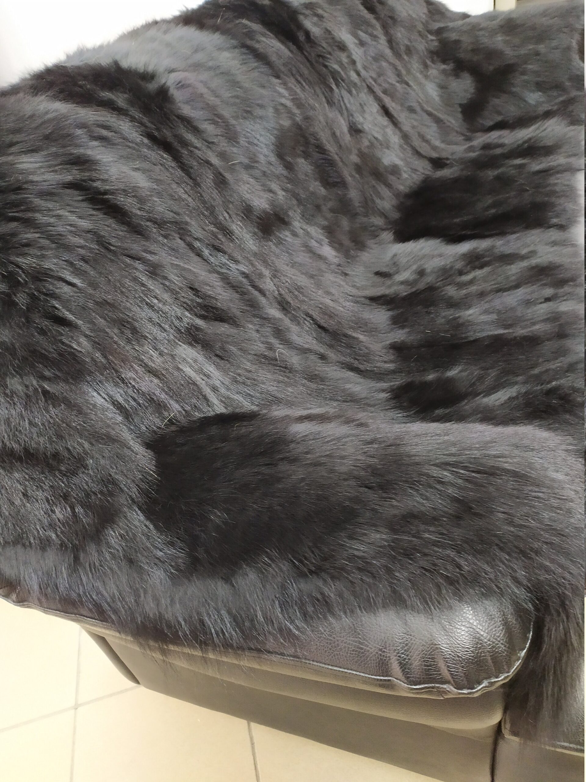 Real Coyote fur blanket throw black color, Home warmer