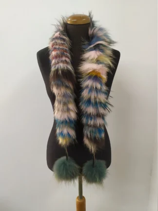 Fur Finn Raccoon multicolor pon pon design scarf fluffy and thick quality.
