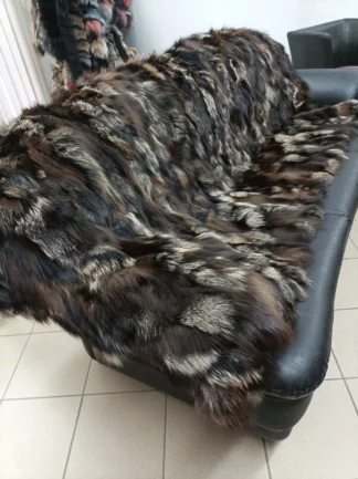 Fur blanket,real fox, throw  brown and gray silver color, Home warmer