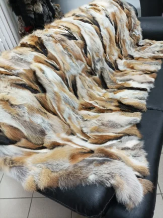 Fur blanket,real canadian fox, throw,  natural color, Home accessory