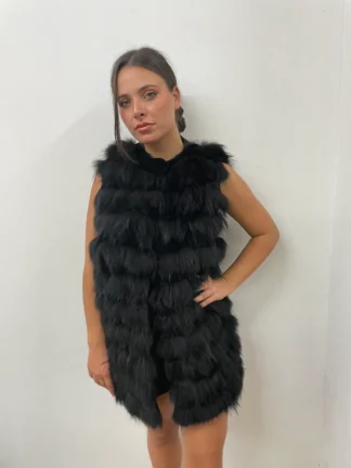 Real fur vest, finn raccoon with black rex rabbit ,black color, warm garment womans gift