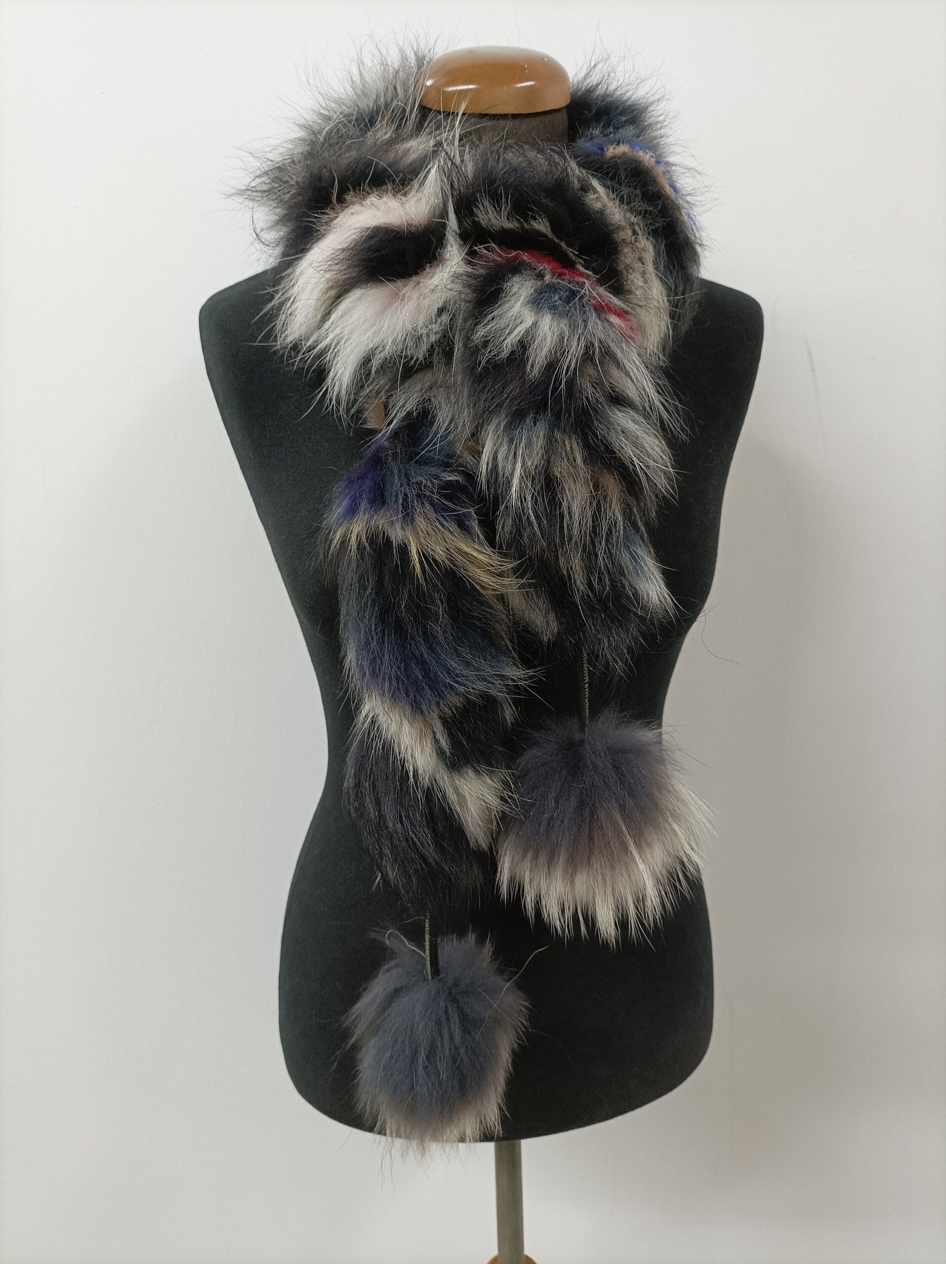 Fur Finn Raccoon multicolor pon pon design scarf fluffy and thick quality. - Image 2