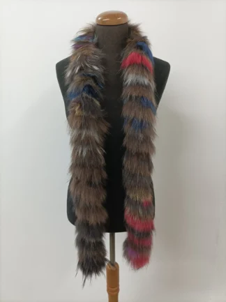 Fur Finn Raccoon multicolor long scarf fluffy and thick quality.