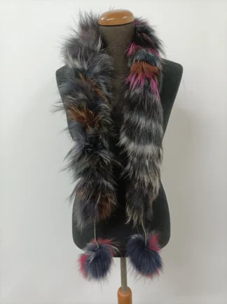 Fur Finn Raccoon multicolor pon pon design scarf fluffy and thick quality.