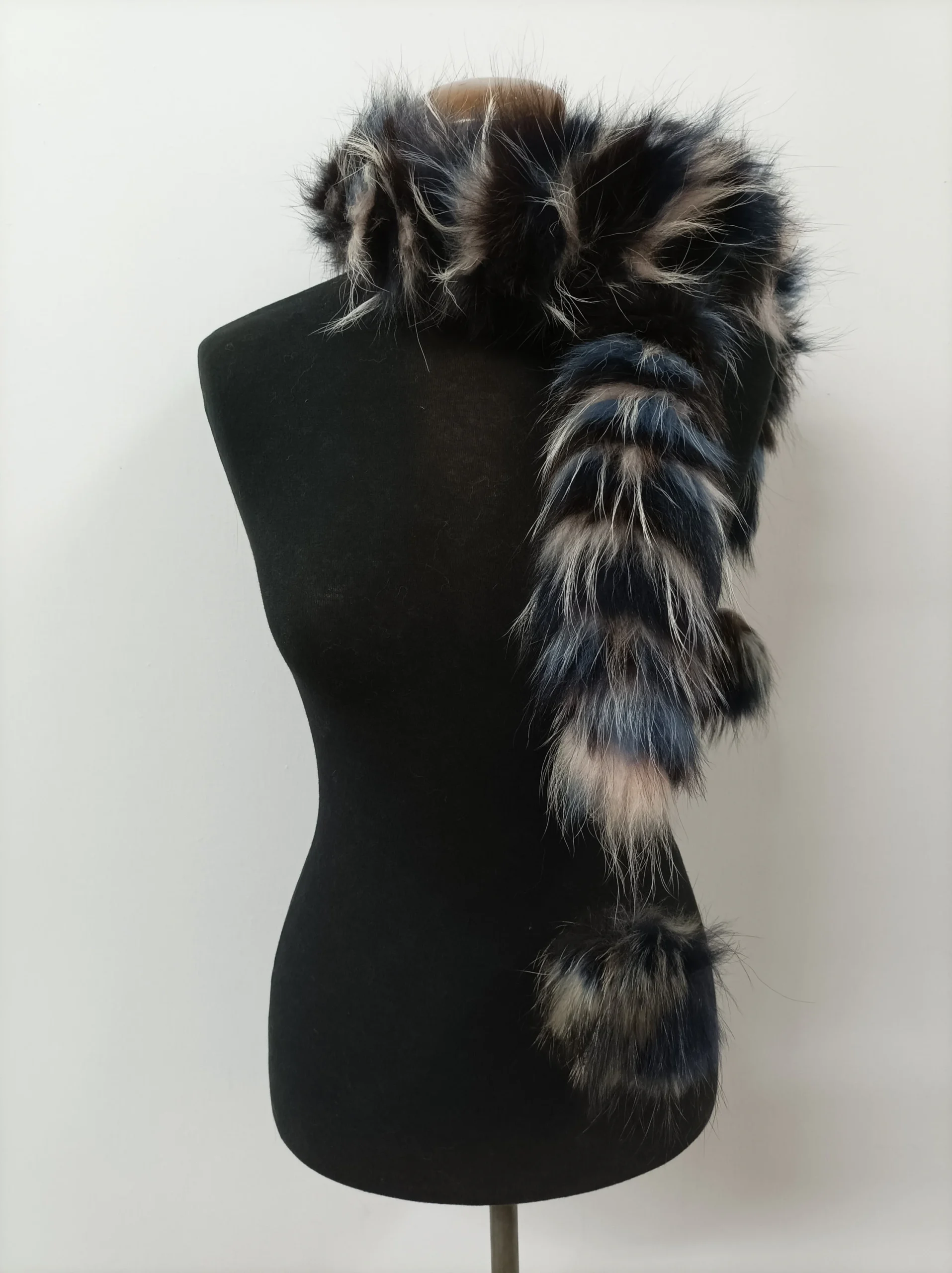 Fur Finn Raccoon multicolor pon pon design scarf fluffy and thick quality. - Image 2
