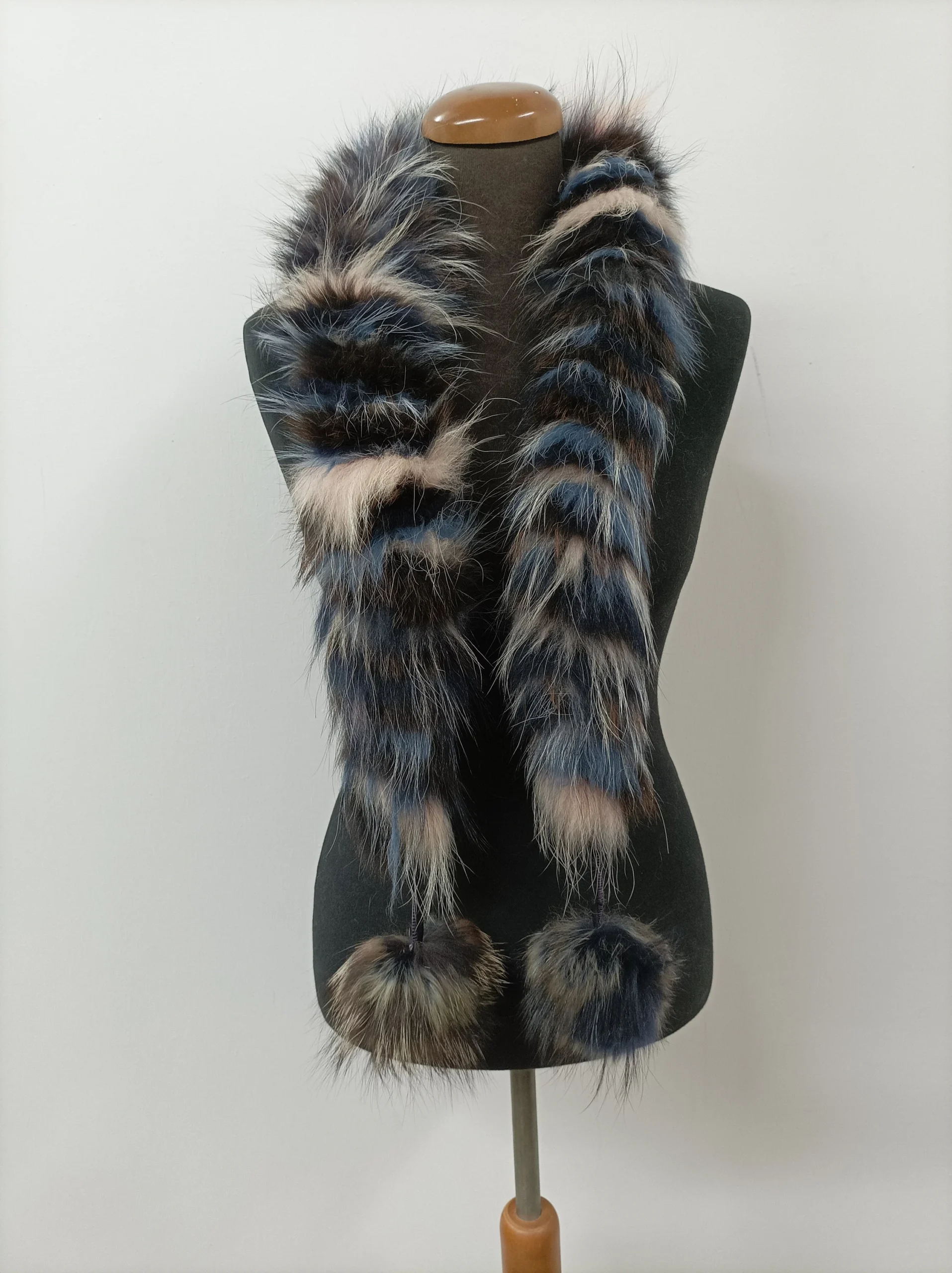 Fur Finn Raccoon multicolor pon pon design scarf fluffy and thick quality.