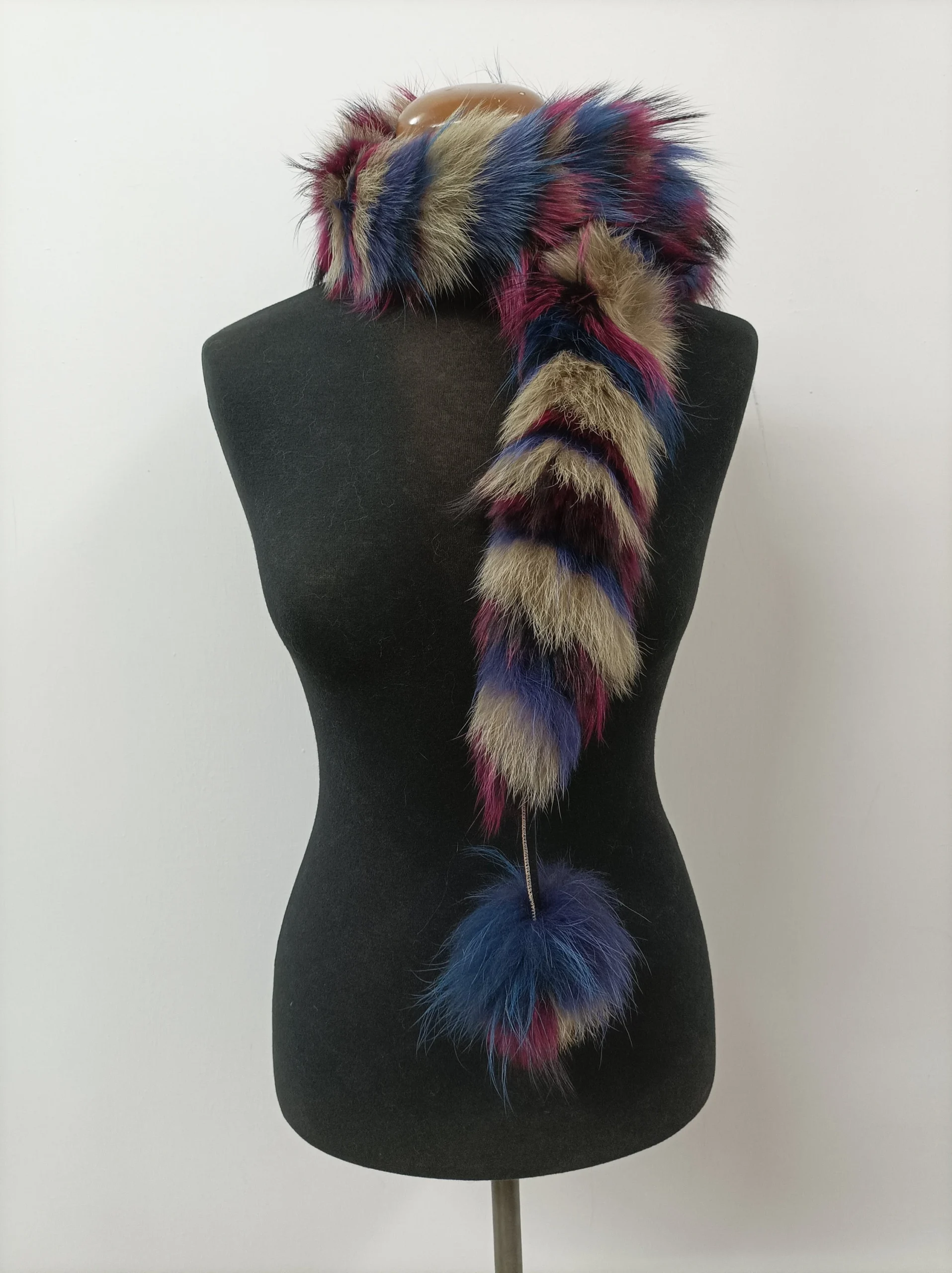 Fur Fox multicolor pon pon design scarf fluffy and thick quality. - Image 2