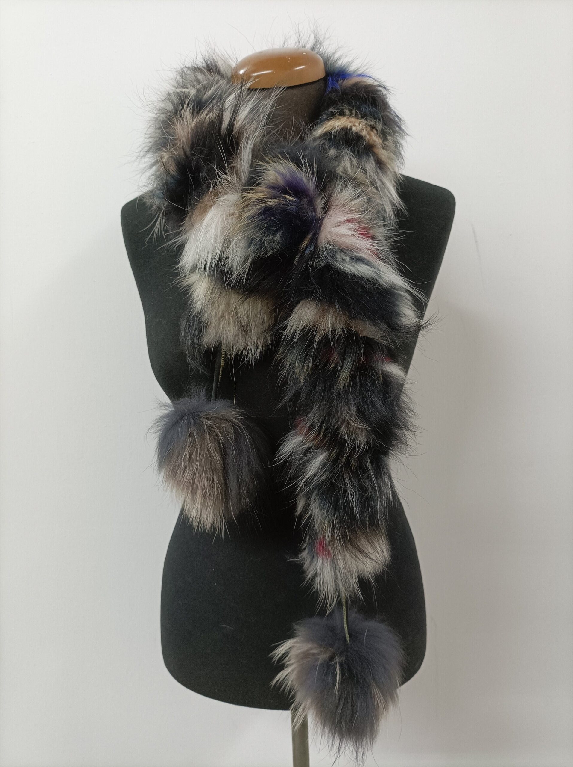 Fur Finn Raccoon multicolor pon pon design scarf fluffy and thick quality. - Image 3