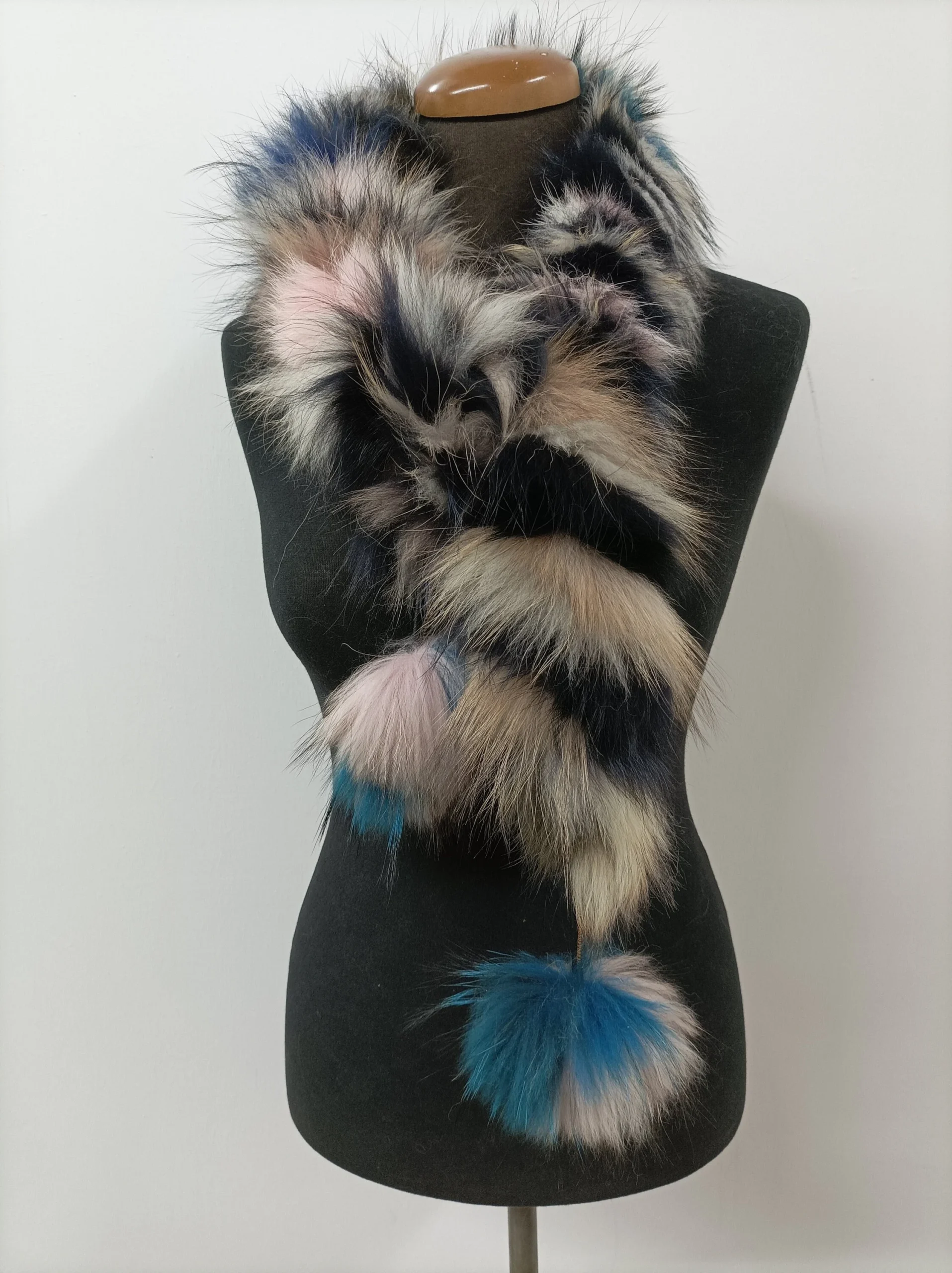 Fur Finn Raccoon multicolor pon pon design scarf fluffy and thick quality.
