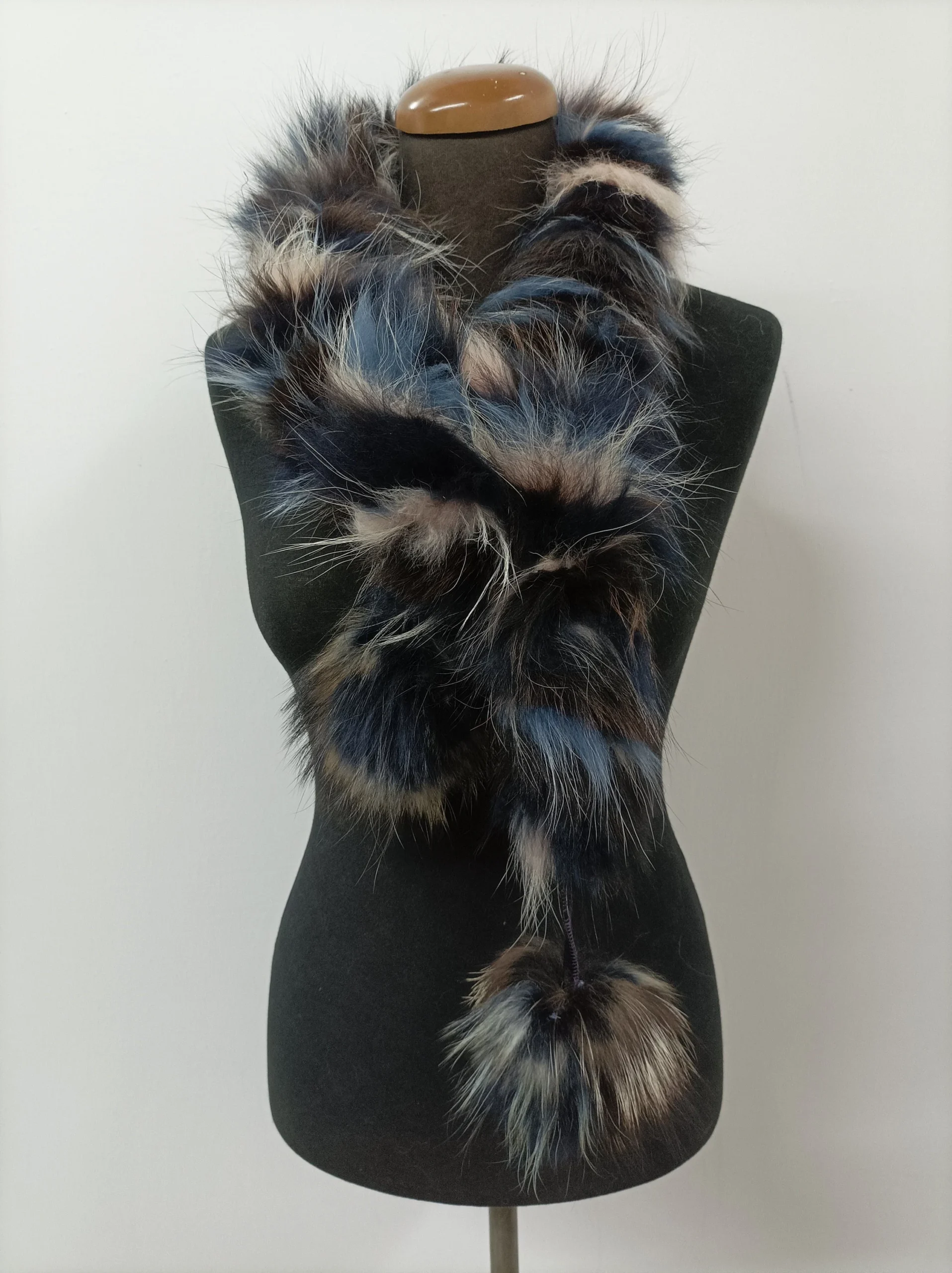 Fur Finn Raccoon multicolor pon pon design scarf fluffy and thick quality. - Image 3