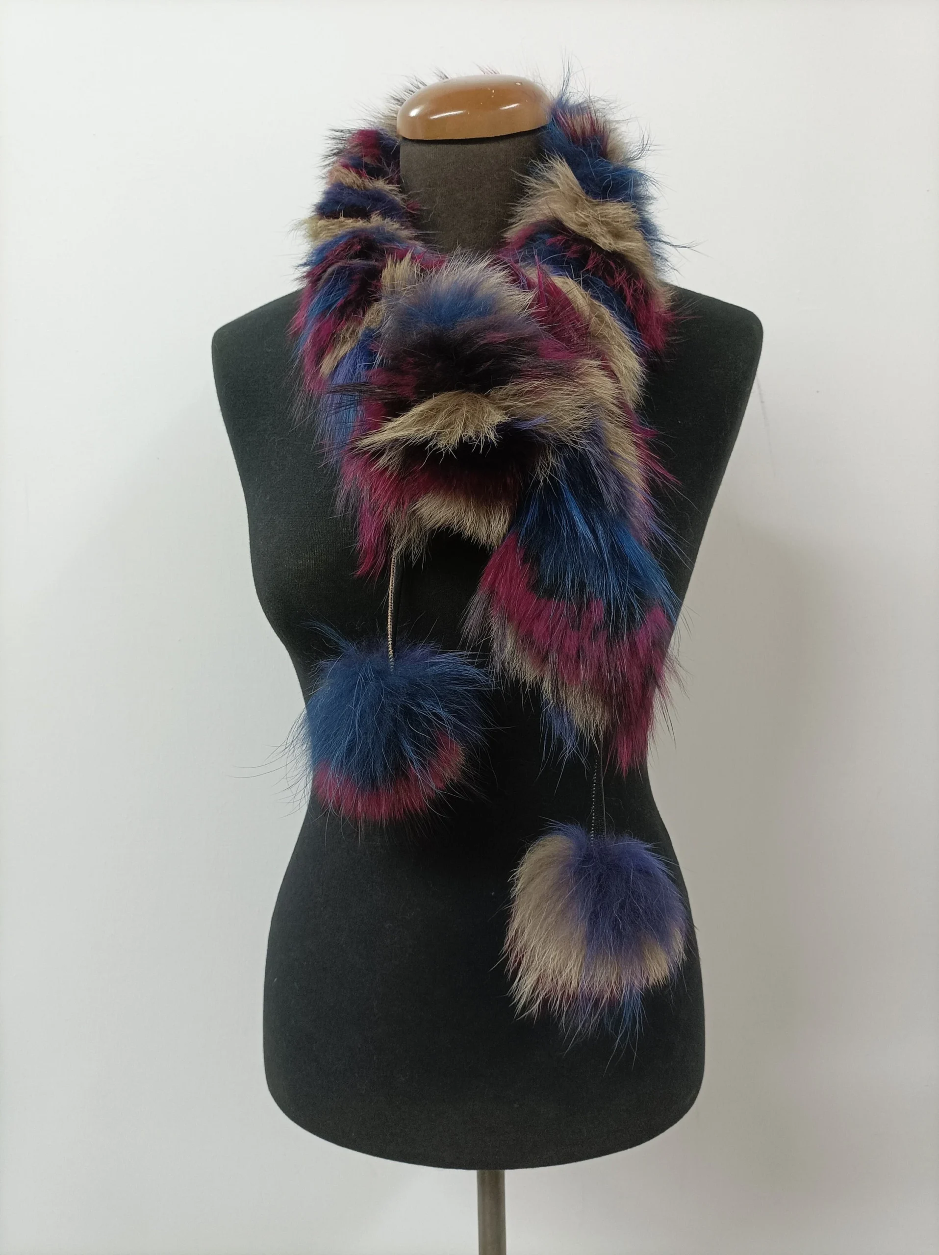 Fur Fox multicolor pon pon design scarf fluffy and thick quality. - Image 3